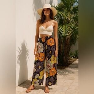 ETRO Silk Floral Wide-Leg Pants Made in Italy